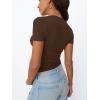 image:imageTrendy Queen Womens Basic V Neck Short Sleeve Spring T Shirts Slim Fit Crop Y2k Tee 2026 Summer Gym Workout Cute TopChocolate Brown