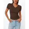 image:imageTrendy Queen Womens Basic V Neck Short Sleeve Spring T Shirts Slim Fit Crop Y2k Tee 2026 Summer Gym Workout Cute TopChocolate Brown