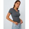 image:imageTrendy Queen Womens Basic V Neck Short Sleeve Spring T Shirts Slim Fit Crop Y2k Tee 2026 Summer Gym Workout Cute TopDarkgrey