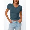 image:imageTrendy Queen Womens Basic V Neck Short Sleeve Spring T Shirts Slim Fit Crop Y2k Tee 2026 Summer Gym Workout Cute TopHazeblue