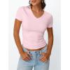 image:imageTrendy Queen Womens Basic V Neck Short Sleeve Spring T Shirts Slim Fit Crop Y2k Tee 2026 Summer Gym Workout Cute TopPink