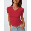 image:imageTrendy Queen Womens Basic V Neck Short Sleeve Spring T Shirts Slim Fit Crop Y2k Tee 2026 Summer Gym Workout Cute TopRed