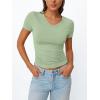 image:imageTrendy Queen Womens Basic V Neck Short Sleeve Spring T Shirts Slim Fit Crop Y2k Tee 2026 Summer Gym Workout Cute TopSage