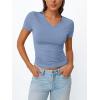 image:imageTrendy Queen Womens Basic V Neck Short Sleeve Spring T Shirts Slim Fit Crop Y2k Tee 2026 Summer Gym Workout Cute TopSky