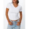 image:imageTrendy Queen Womens Basic V Neck Short Sleeve Spring T Shirts Slim Fit Crop Y2k Tee 2026 Summer Gym Workout Cute TopWhite