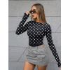 image:imageTrendy Queen Womens Boat Neck Tops Long Sleeve Shirts Casual Fitted Tee Shirts Solid Color Fall Basic Clothes 2026Black and White Dots