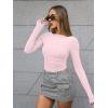 image:imageTrendy Queen Womens Boat Neck Tops Long Sleeve Shirts Casual Fitted Tee Shirts Solid Color Fall Basic Clothes 2026Pink