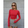image:imageTrendy Queen Womens Boat Neck Tops Long Sleeve Shirts Casual Fitted Tee Shirts Solid Color Fall Basic Clothes 2026Red