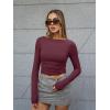 image:imageTrendy Queen Womens Boat Neck Tops Long Sleeve Shirts Casual Fitted Tee Shirts Solid Color Fall Basic Clothes 2026Winered
