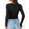 image:imageTrendy Queen Womens Double Lined V Neck Long Sleeve Shirt 2025 Fall Fitted Crop Top Going Out Basic Tee Fashion ClothingBlack