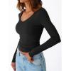 image:imageTrendy Queen Womens Double Lined V Neck Long Sleeve Shirt 2025 Fall Fitted Crop Top Going Out Basic Tee Fashion ClothingBlack