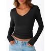 image:imageTrendy Queen Womens Double Lined V Neck Long Sleeve Shirt 2025 Fall Fitted Crop Top Going Out Basic Tee Fashion ClothingBlack