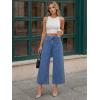 image:imageTrendy Queen Womens High Waisted Straight Wide Leg Jeans Stretchy Barrel Baggy Denim Capri Pants Raw HemBlue