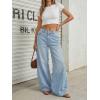 image:imageTrendy Queen Womens High Waisted Wide Leg Flare Jeans Stretch Comfort Baggy Denim PantsLight Blue