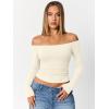image:imageTrendy Queen Womens Long Sleeve Off The Shoulder Tops Going Out Cute Basic Y2K Fall Fashion 2026 Outfits ClothesApricot