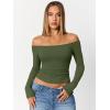 image:imageTrendy Queen Womens Long Sleeve Off The Shoulder Tops Going Out Cute Basic Y2K Fall Fashion 2026 Outfits ClothesArmy Green