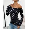 image:imageTrendy Queen Womens Long Sleeve Off The Shoulder Tops Going Out Cute Basic Y2K Fall Fashion 2026 Outfits ClothesBlack Dots