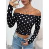 image:imageTrendy Queen Womens Long Sleeve Off The Shoulder Tops Going Out Cute Basic Y2K Fall Fashion 2026 Outfits ClothesBlack Dots