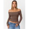 image:imageTrendy Queen Womens Long Sleeve Off The Shoulder Tops Going Out Cute Basic Y2K Fall Fashion 2026 Outfits ClothesBrown