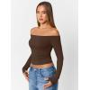 image:imageTrendy Queen Womens Long Sleeve Off The Shoulder Tops Going Out Cute Basic Y2K Fall Fashion 2026 Outfits ClothesChocolate