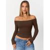 image:imageTrendy Queen Womens Long Sleeve Off The Shoulder Tops Going Out Cute Basic Y2K Fall Fashion 2026 Outfits ClothesChocolate