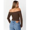 image:imageTrendy Queen Womens Long Sleeve Off The Shoulder Tops Going Out Cute Basic Y2K Fall Fashion 2026 Outfits ClothesChocolate