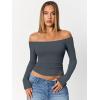 image:imageTrendy Queen Womens Long Sleeve Off The Shoulder Tops Going Out Cute Basic Y2K Fall Fashion 2026 Outfits ClothesGrey