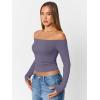 image:imageTrendy Queen Womens Long Sleeve Off The Shoulder Tops Going Out Cute Basic Y2K Fall Fashion 2026 Outfits ClothesGreypurple