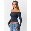 image:imageTrendy Queen Womens Long Sleeve Off The Shoulder Tops Going Out Cute Basic Y2K Fall Fashion 2026 Outfits ClothesNavy