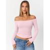 image:imageTrendy Queen Womens Long Sleeve Off The Shoulder Tops Going Out Cute Basic Y2K Fall Fashion 2026 Outfits ClothesPink