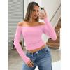 image:imageTrendy Queen Womens Long Sleeve Off The Shoulder Tops Going Out Cute Basic Y2K Fall Fashion 2026 Outfits ClothesRose Pink