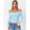 image:imageTrendy Queen Womens Long Sleeve Off The Shoulder Tops Going Out Cute Basic Y2K Fall Fashion 2026 Outfits ClothesSky Blue