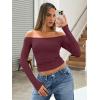image:imageTrendy Queen Womens Long Sleeve Off The Shoulder Tops Going Out Cute Basic Y2K Fall Fashion 2026 Outfits ClothesWine