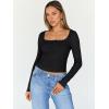 image:imageTrendy Queen Womens Long Sleeve Shirts Crop Square Neck Ribbed Tops Basic Slim Fit Y2K Fall Winter Clothes Outfits 2026Black