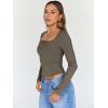 image:imageTrendy Queen Womens Long Sleeve Shirts Crop Square Neck Ribbed Tops Basic Slim Fit Y2K Fall Winter Clothes Outfits 2026Coffee