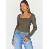 image:imageTrendy Queen Womens Long Sleeve Shirts Crop Square Neck Ribbed Tops Basic Slim Fit Y2K Fall Winter Clothes Outfits 2026Coffee