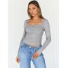 image:imageTrendy Queen Womens Long Sleeve Shirts Crop Square Neck Ribbed Tops Basic Slim Fit Y2K Fall Winter Clothes Outfits 2026Grey
