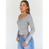 image:imageTrendy Queen Womens Long Sleeve Shirts Crop Square Neck Ribbed Tops Basic Slim Fit Y2K Fall Winter Clothes Outfits 2026Grey