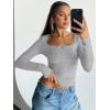 image:imageTrendy Queen Womens Long Sleeve Shirts Crop Square Neck Ribbed Tops Basic Slim Fit Y2K Fall Winter Clothes Outfits 2026Grey