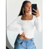 image:imageTrendy Queen Womens Long Sleeve Shirts Crop Square Neck Ribbed Tops Basic Slim Fit Y2K Fall Winter Clothes Outfits 2026White