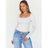 image:imageTrendy Queen Womens Long Sleeve Shirts Crop Square Neck Ribbed Tops Basic Slim Fit Y2K Fall Winter Clothes Outfits 2026White