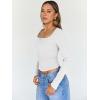 image:imageTrendy Queen Womens Long Sleeve Shirts Crop Square Neck Ribbed Tops Basic Slim Fit Y2K Fall Winter Clothes Outfits 2026White