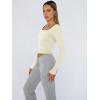 image:imageTrendy Queen Womens Long Sleeve Shirts Crop Tops Fall Fashion Solid Square Neck Going Out Basics Tees Y2k ClothesApricot