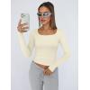 image:imageTrendy Queen Womens Long Sleeve Shirts Crop Tops Fall Fashion Solid Square Neck Going Out Basics Tees Y2k ClothesApricot