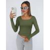 image:imageTrendy Queen Womens Long Sleeve Shirts Crop Tops Fall Fashion Solid Square Neck Going Out Basics Tees Y2k ClothesArmy Green