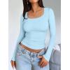 image:imageTrendy Queen Womens Long Sleeve Shirts Crop Tops Fall Fashion Solid Square Neck Going Out Basics Tees Y2k ClothesBaby Blue