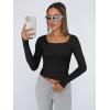 image:imageTrendy Queen Womens Long Sleeve Shirts Crop Tops Fall Fashion Solid Square Neck Going Out Basics Tees Y2k ClothesBlack