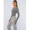 image:imageTrendy Queen Womens Long Sleeve Shirts Crop Tops Fall Fashion Solid Square Neck Going Out Basics Tees Y2k ClothesBlack Grey