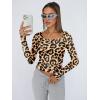 image:imageTrendy Queen Womens Long Sleeve Shirts Crop Tops Fall Fashion Solid Square Neck Going Out Basics Tees Y2k ClothesBlack Leopard