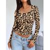 image:imageTrendy Queen Womens Long Sleeve Shirts Crop Tops Fall Fashion Solid Square Neck Going Out Basics Tees Y2k ClothesBlack Leopard